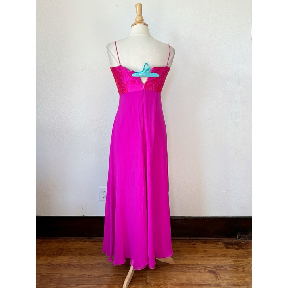 Empire Waist Silk Bright Pink Formal Full Length Dress - Picture 8 of 11